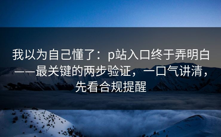 我以为自己懂了:p站入口终于弄明白——最关键的两步验证,一口气讲清,先看合规提醒 我以为自己懂了:p站入口终于弄明白——最关键的两步验证,一口气讲清,先看合规提醒